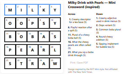 Milky Drink with Pearls NYT