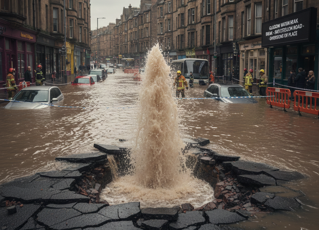 Glasgow Water Main Break on Shettleston Road